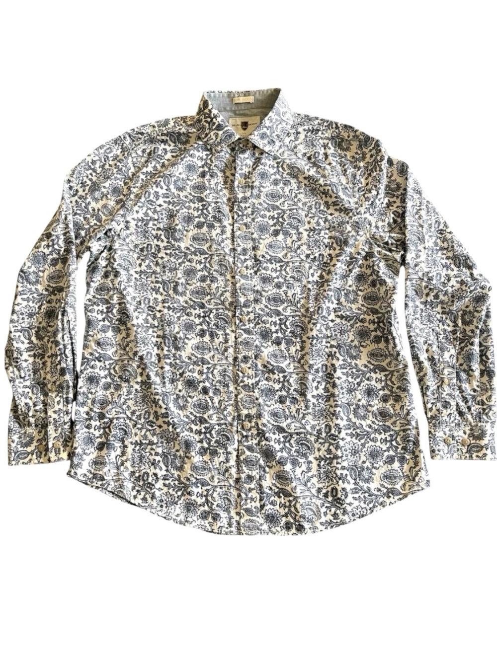 Black Brown 1826 Blue/White Floral Print Cotton Button Down Shirt (L)